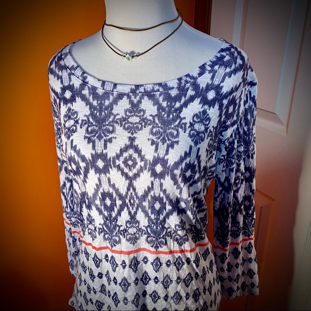 DAVID CLINE Indigo Aztec Boho Shirt Small SM S 4-6 Long Sleeves Tribal Top